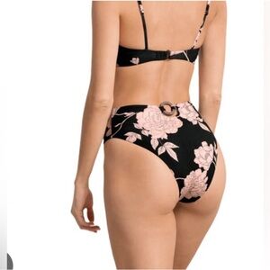 Maaji Black Pink Floral High-Waisted Bikini Bottom reversible